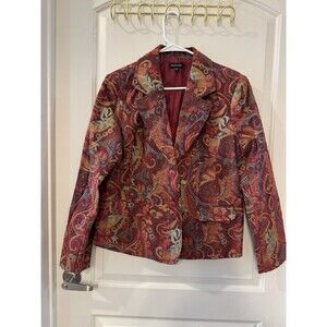 Notations Women's L Multicolor Paisley Tapestry Button Pockets Lined Blazer
